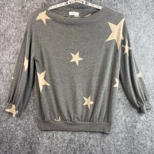 First Love by Lovelyn Star Print Knit Top Women's Medium Gray